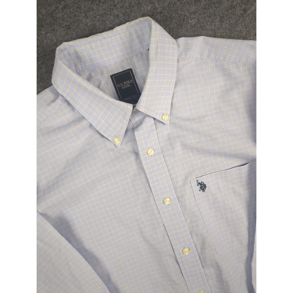 U.S. Polo Assn. Mens‎ Button Down Shirt Long Sleeve Checkered Wrinkle Free